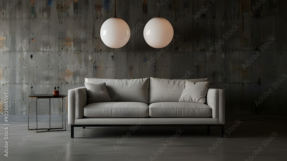 Modern sofa and concrete wallpaper Generative AI