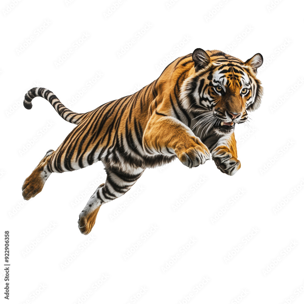 Obraz premium PNG Tiger leaping through the air in a dynamic pose
