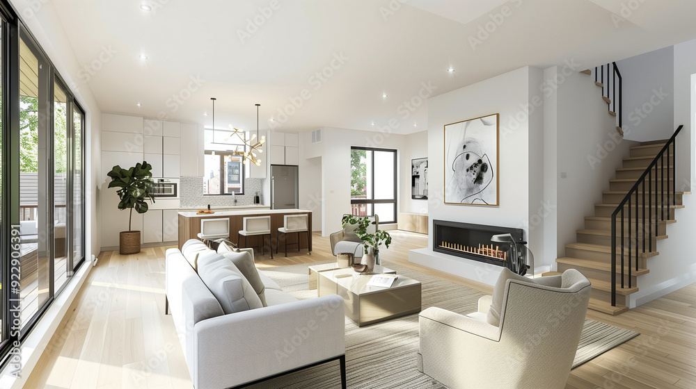 luxury modern living room with fireplace