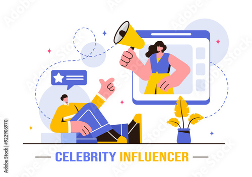 Vector Illustration of Celebrity Influencers Posting on the Internet for Advertising, Marketing, Daily Life, or Endorsements in a Flat Cartoon Style