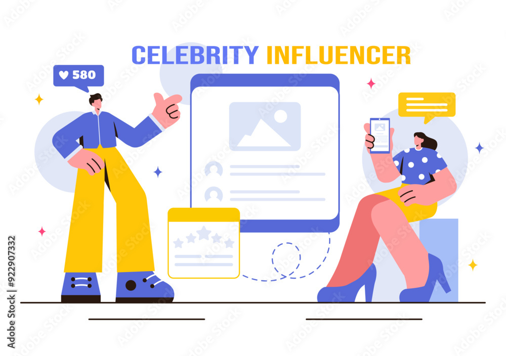 Vector Illustration of Celebrity Influencers Posting on the Internet for Advertising, Marketing, Daily Life, or Endorsements in a Flat Cartoon Style Vector Illustration of Celebrity Influencers Posting on the Internet for Advertising, Marketing, Daily Life, or Endorsements in a Flat Cartoon Style