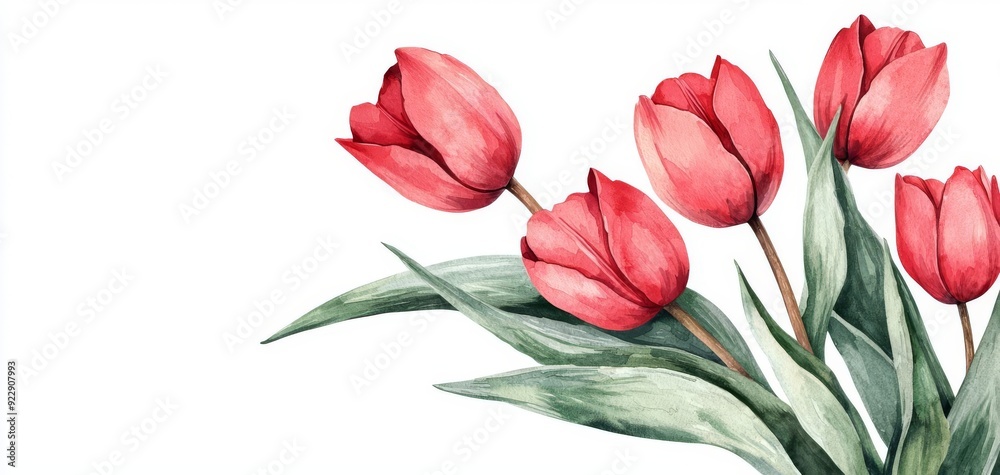 Delicate tulip flower clipart, watercolor illustration, full bloom in pink tones, green stem and leaves, isolate on white background with a gentle pastel bokeh Delicate tulip flower clipart, watercolor illustration, full bloom in pink tones, green stem and leaves, isolate on white background with a gentle pastel bokeh