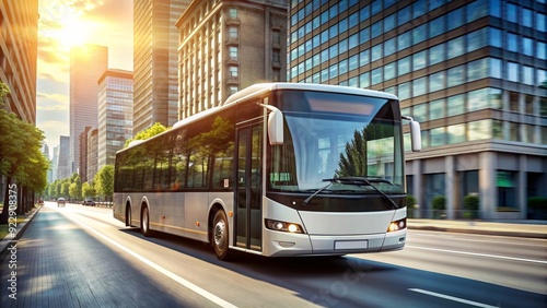 Modern city bus driving on urban street, public transportation, vehicle, transportation, city, bus stop, traffic, road