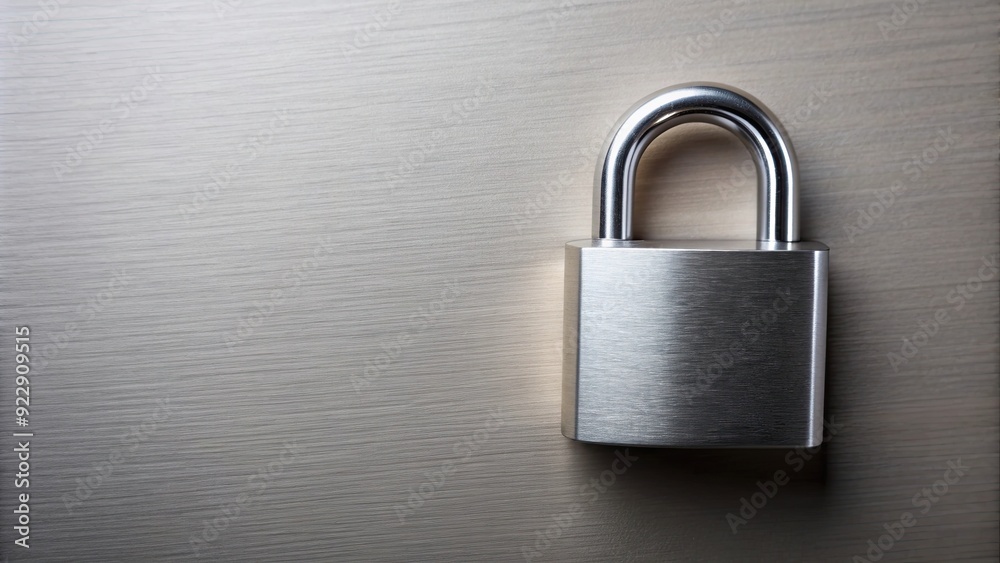 Fototapeta premium Silver padlock symbolizing security and protection, security, protection, lock, key, unlock, metallic, safe, privacy, safeguard