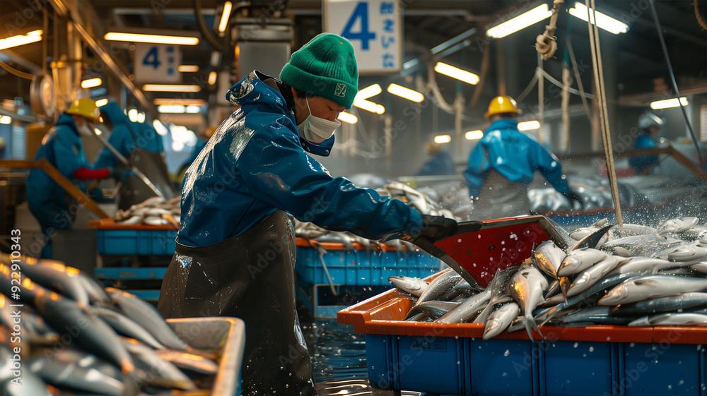 日本の魚市場で働く人々 日本の魚市場で働く人々