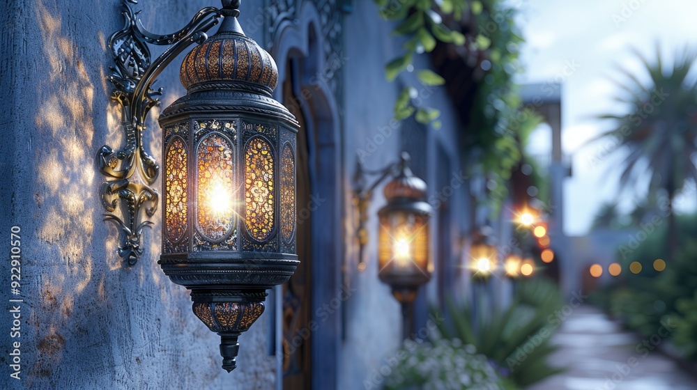 Arabic building with lanterns Ramadan vibe in air Arabic building with lanterns Ramadan vibe in air