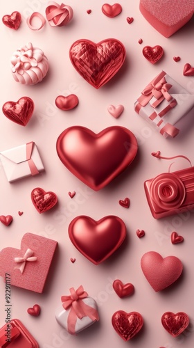 3d romantic collection icons set. Hearts, love letters and gifts. Concept of love day, Valentines day, social media likes, wedding event. 3d high quality render isolated. 3d mother. Illustrations