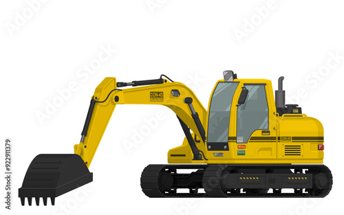 Isolated excavator in the position of digging