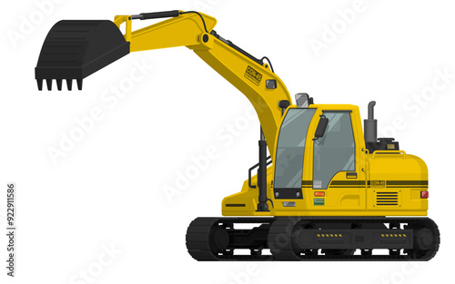 Isolated excavator in the position of pouring