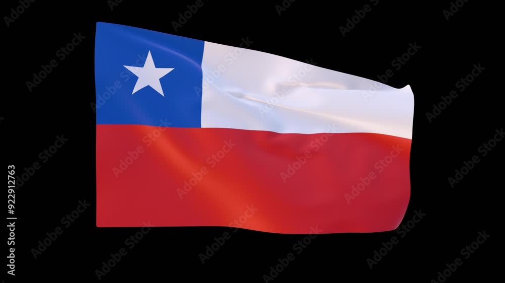 4K Flag of Chile chilean flag country flag waving black solid background