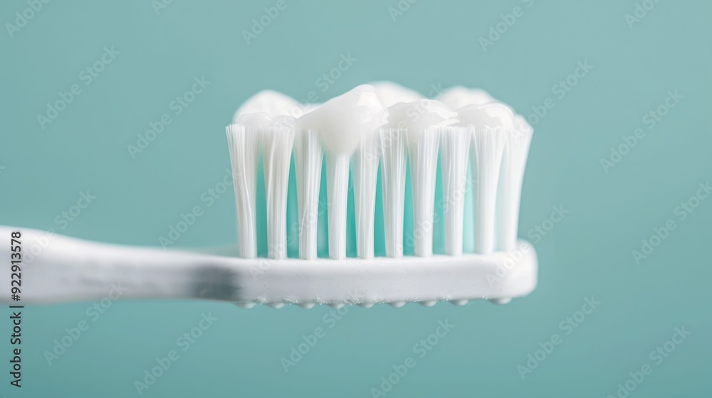Detailed close up view of a toothbrush head with white bristles showcasing a fluoride treatment for tooth decay prevention The shallow depth of field emphasizes the textured Detailed close up view of a toothbrush head with white bristles showcasing a fluoride treatment for tooth decay prevention The shallow depth of field emphasizes the textured