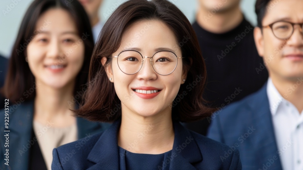 Obraz premium A group of Korean dental industry professionals gathering for a corporate event discussing strategies planning for success and showcasing their expertise and in the healthcare field