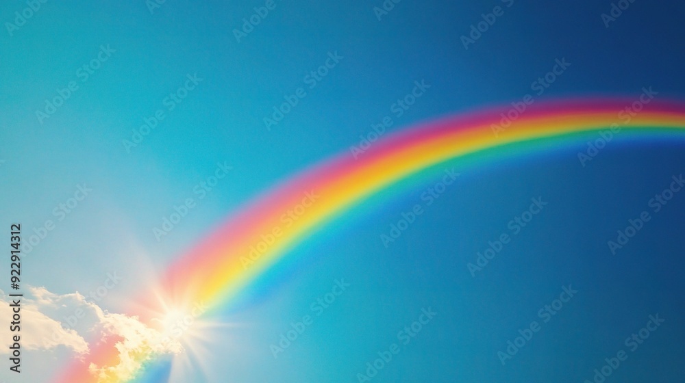 Rainbow Hope: A vibrant rainbow arches across a serene blue sky, symbolizing hope, promise, and new beginnings. The sun peeks through the clouds, casting a warm glow on the scene, creating a sense of Rainbow Hope: A vibrant rainbow arches across a serene blue sky, symbolizing hope, promise, and new beginnings. The sun peeks through the clouds, casting a warm glow on the scene, creating a sense of