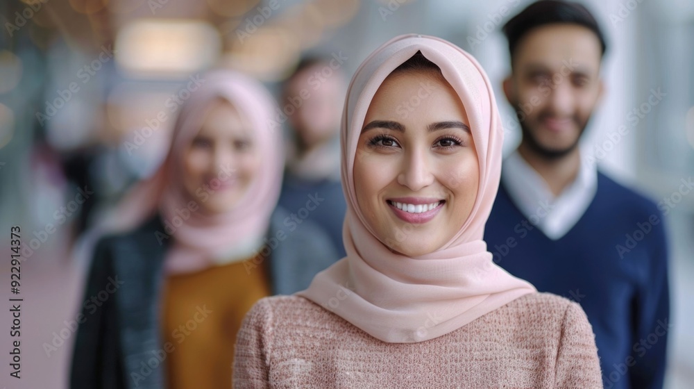 Smiling Muslim woman with hijab confidently promoting dental health education and community outreach initiatives creating a positive impact and empowering her local community Smiling Muslim woman with hijab confidently promoting dental health education and community outreach initiatives creating a positive impact and empowering her local community