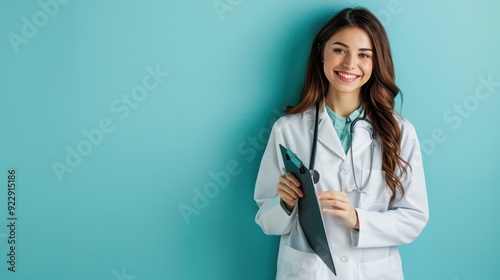 A healthcare worker smiles while holding a clipboard, ready for patient consultations or documentation