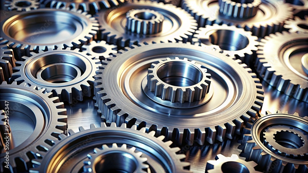 Close up view of metal gears turning, mechanism, machinery, industrial, close-up, technology, cogs, metal