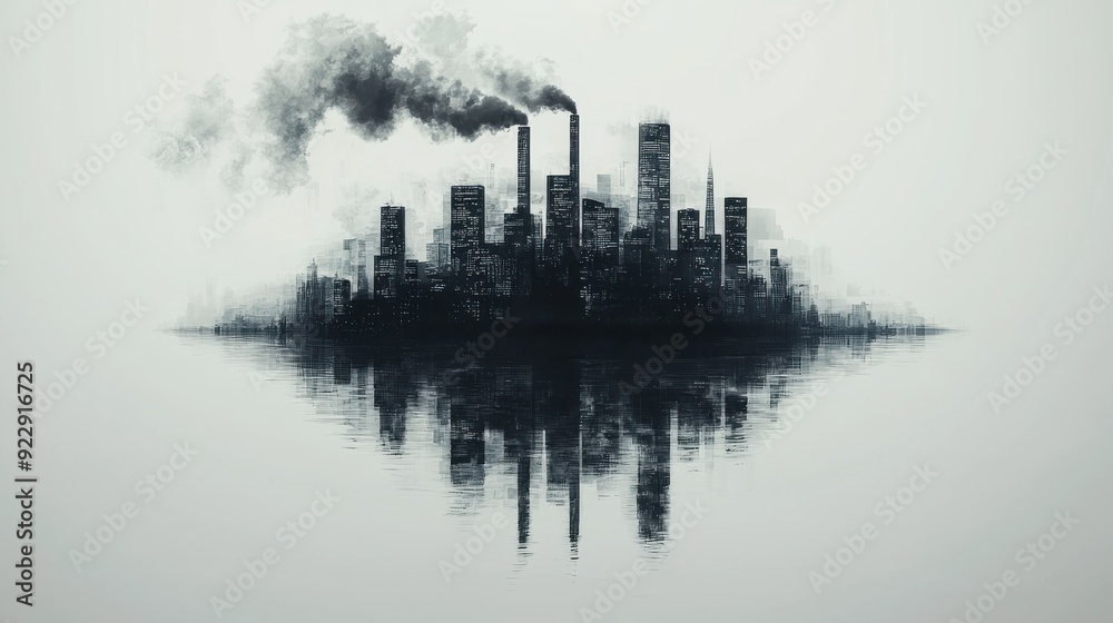 Fototapeta premium Cityscape with smoke pollution.