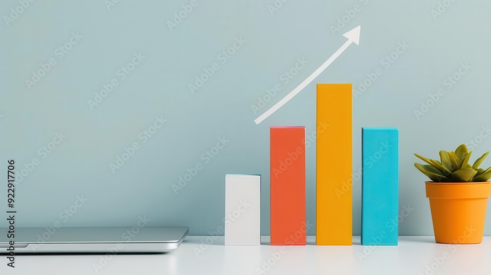 Prosperity bar graph in flat design, front view, statistical theme, watercolor, triadic color scheme Prosperity bar graph in flat design, front view, statistical theme, watercolor, triadic color scheme