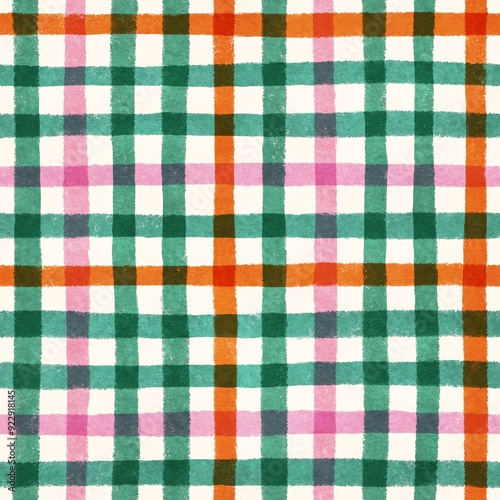 Pastel gingham plaid checkerboard with hand-drawn lines pattern.