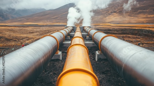 Geothermal Energy Pipes in Icelandic Landscape. photo