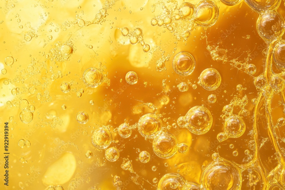 Processed collage of golden yellow oil bubbles texture. Background for banner, backdrop or texture for 3D mapping with generative ai Processed collage of golden yellow oil bubbles texture. Background for banner, backdrop or texture for 3D mapping with generative ai