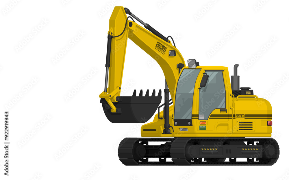 Isolated excavator in the position of scooping Isolated excavator in the position of scooping