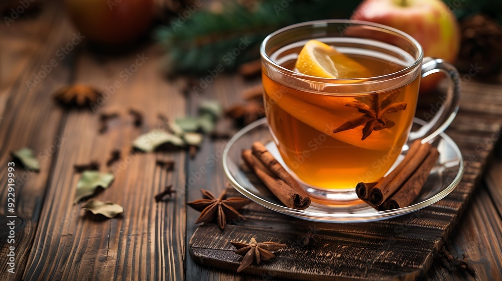 Apple cider with cinnamon sticks on a old wooden table Apple cider with cinnamon sticks on a old wooden table