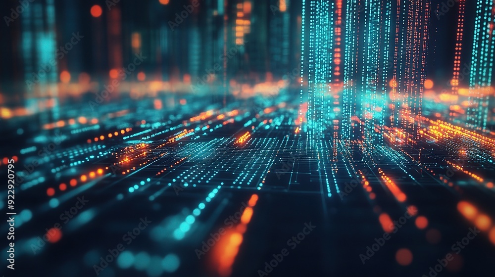 Digital Metropolis: A mesmerizing cityscape of data, rendered in vibrant teal and orange hues, pulses with the energy of the digital age. Digital Metropolis: A mesmerizing cityscape of data, rendered in vibrant teal and orange hues, pulses with the energy of the digital age.