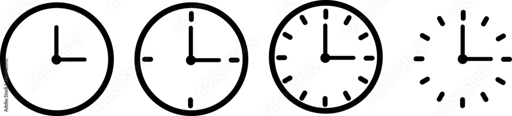 Time and Clock icons sign set. Clocks icon collection design. Horizontal set of analog clock icon symbol .Vector illustration Time and Clock icons sign set. Clocks icon collection design. Horizontal set of analog clock icon symbol .Vector illustration