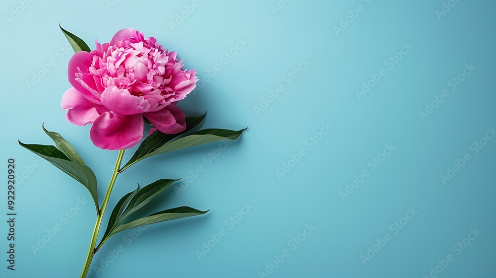 Beautiful pink peony on blue background Beautiful pink peony on blue background