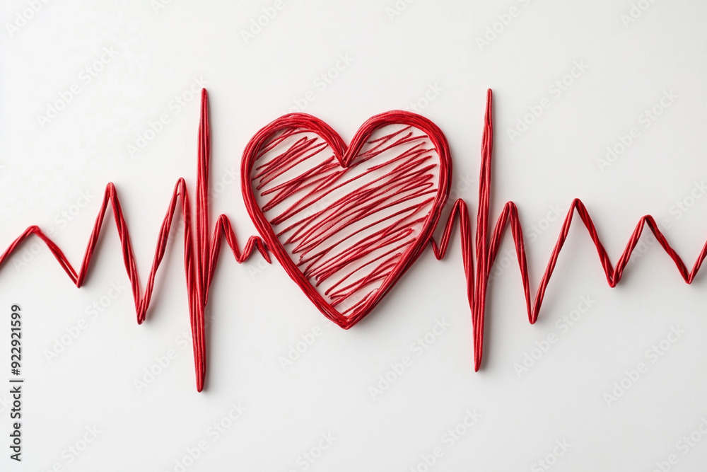 Heart shape with red cardio pulse line healthy concept in white background Heart shape with red cardio pulse line healthy concept in white background