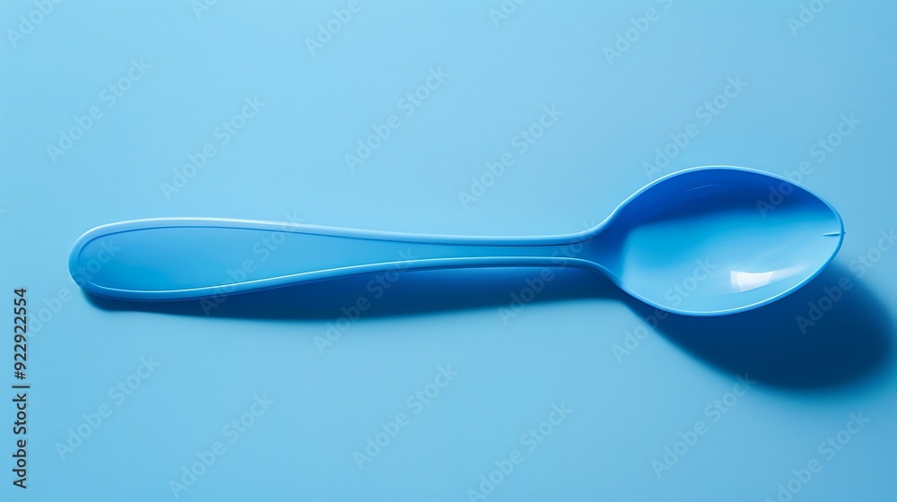Blue plastic spoon on blue background Blue plastic spoon on blue background