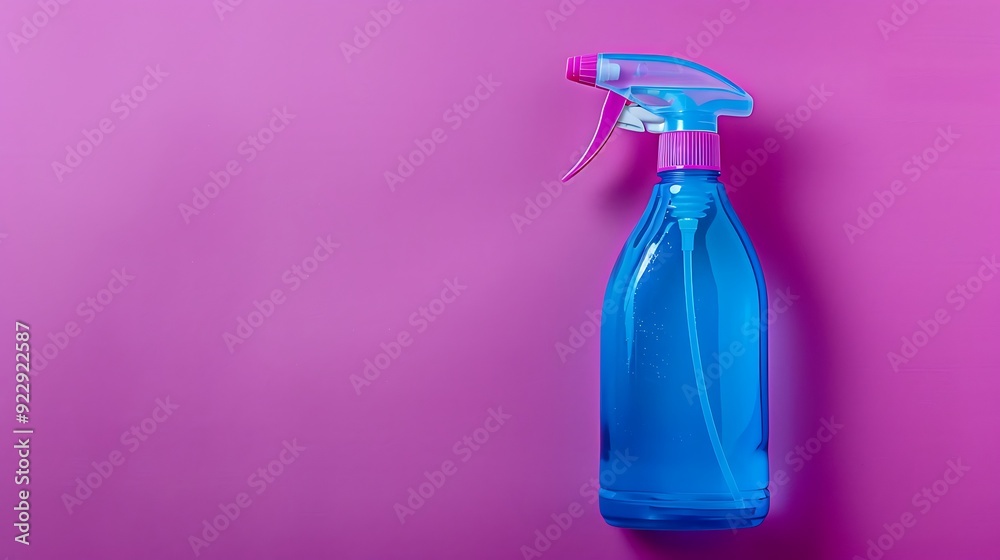 Blue pink plastic spray bottle on purple background Blue pink plastic spray bottle on purple background
