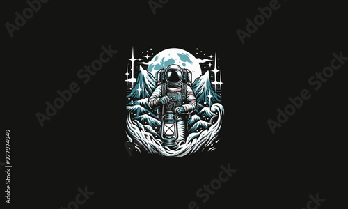 astronaut holding lantern on forest vector artwork design