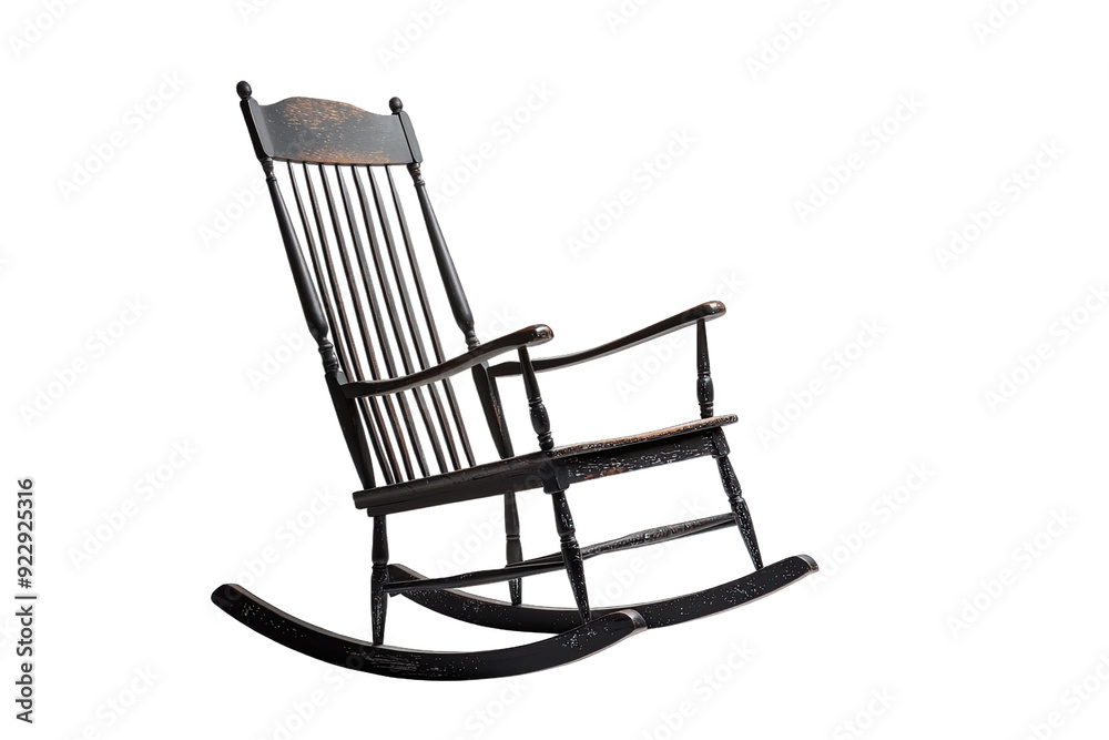 A classic wooden rocking chair, perfect for relaxation and comfort in a cozy setting. Ideal for home decor and lifestyle imagery.