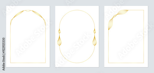 Set of minimalist golden arch line art frames and borders
