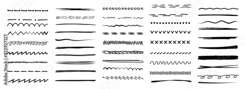 Pencil hand drawn lines Sketch scribbles collection dividers chalk lines dots recent vector doodle set isolated