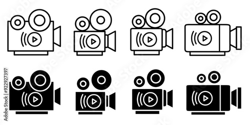 Video player. Vector collection of video player icon illustrations. Black icon design.