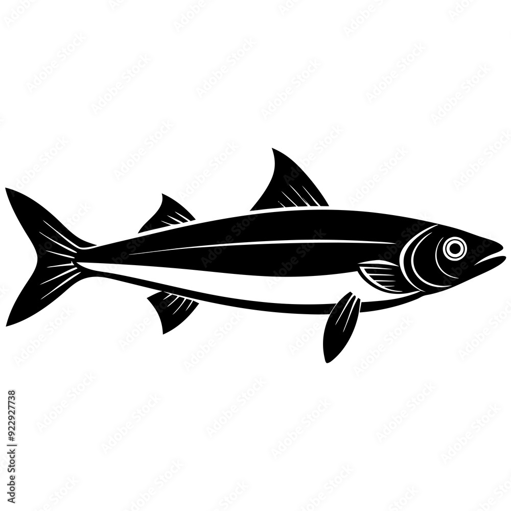 Fototapeta premium Anchovy isolated on white, Anchovy vector illustration, fish vector art, Anchovy silhouette, fish vector icon, Anchovy cartoon line art, eps