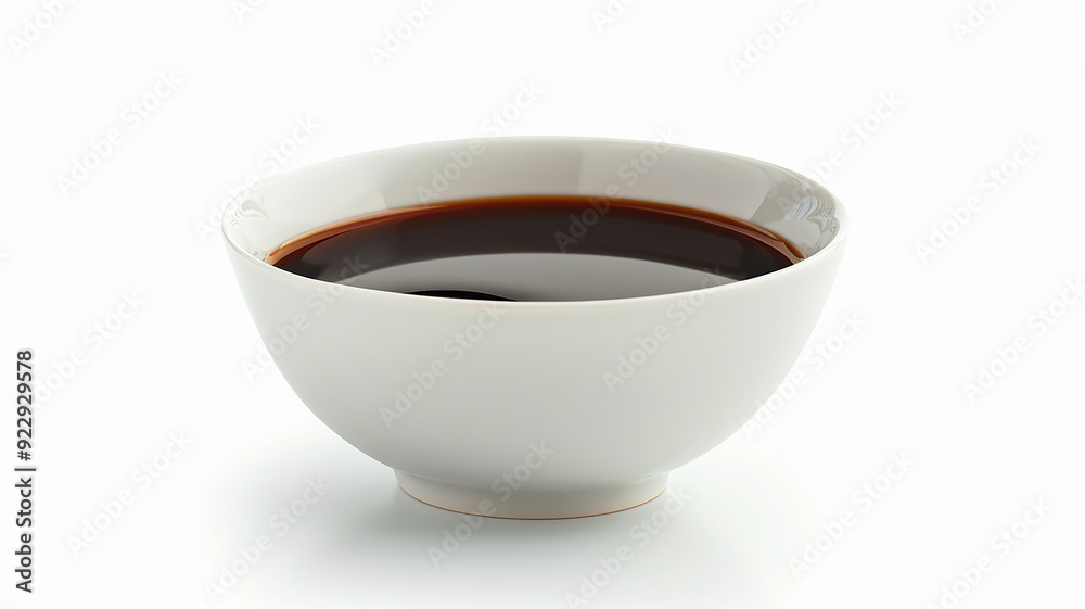 white bowl containing dark brown soy sauce white bowl containing dark brown soy sauce