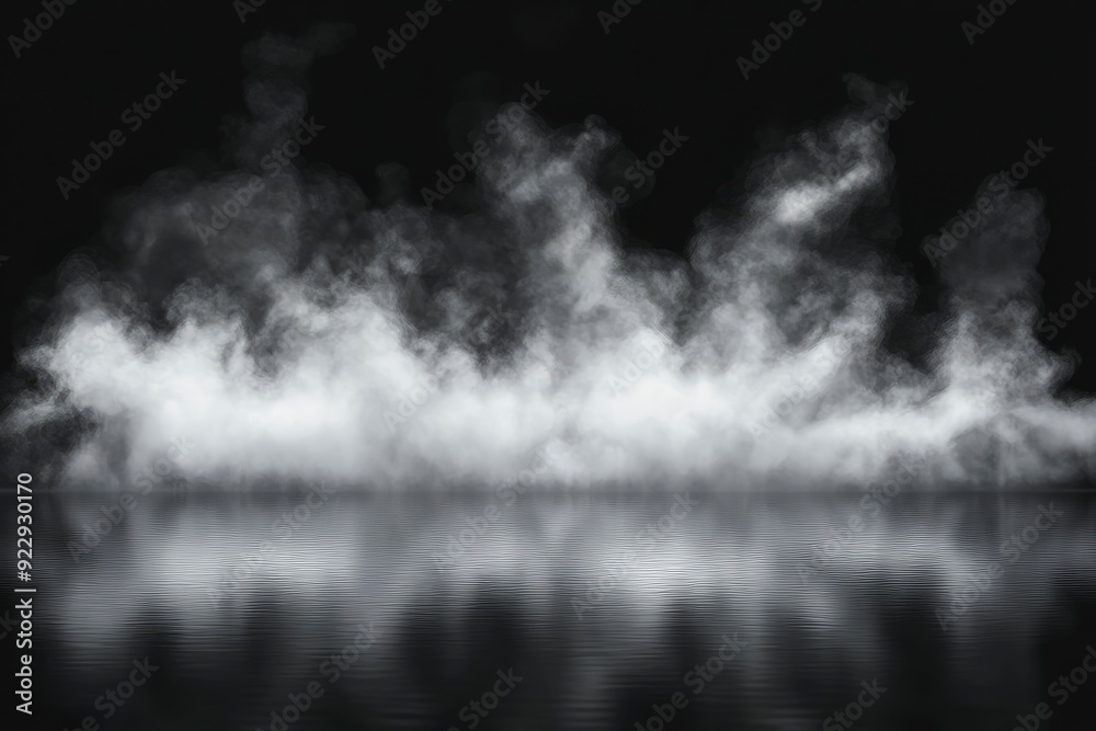 Fototapeta premium realistic white fog or smoke on a black background. Vector illustration with generative ai