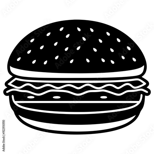 hamburger isolated on white, hamburger vector illustration, food vector art, hamburger silhouette, burger vector icon, burger cartoon line art, eps