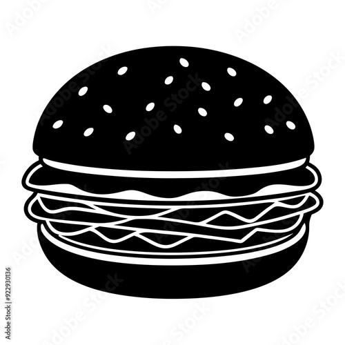 hamburger isolated on white, hamburger vector illustration, food vector art, hamburger silhouette, burger vector icon, burger cartoon line art, eps