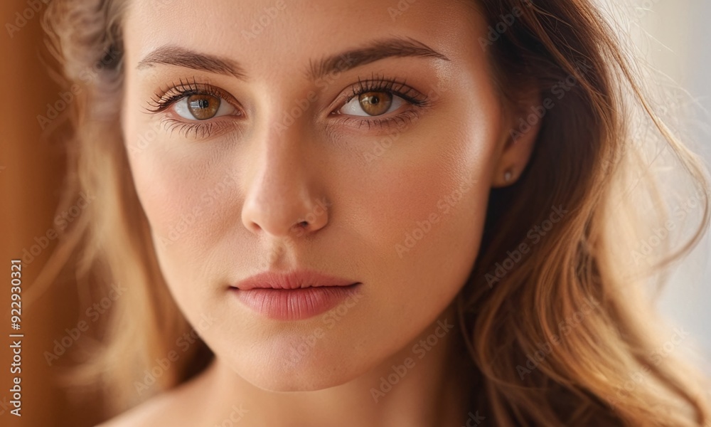 Close-up of a woman with glowing, healthy skin, natural light, and a serene expression Close-up of a woman with glowing, healthy skin, natural light, and a serene expression