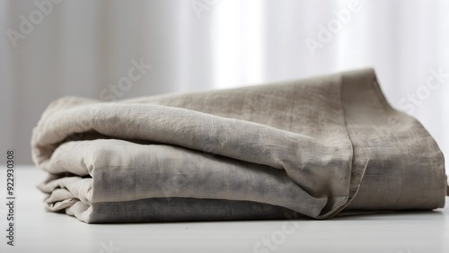 Close-up of a folded light brown fabric on a white surface.