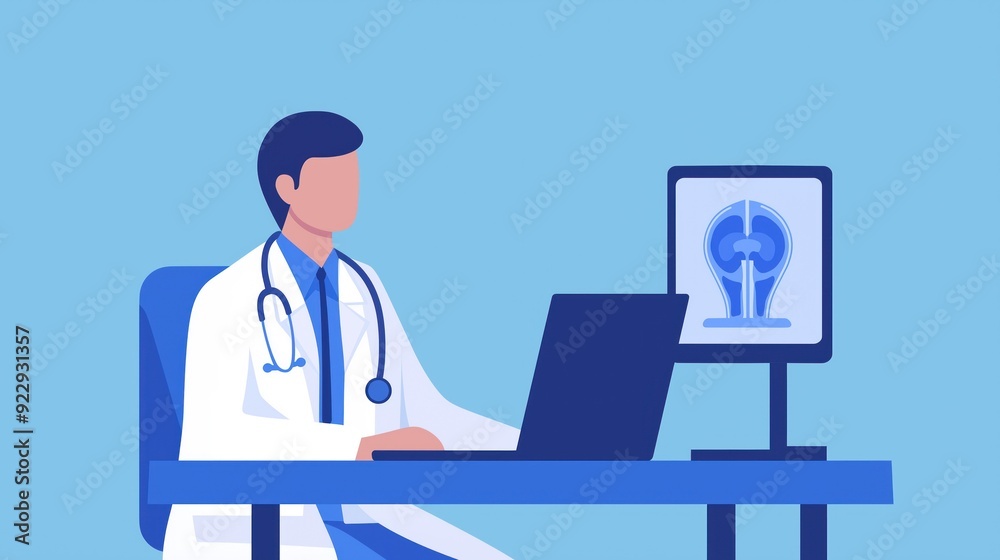 Telemedicine session discussing radiation therapy, digital healthcare, flat design illustration Telemedicine session discussing radiation therapy, digital healthcare, flat design illustration