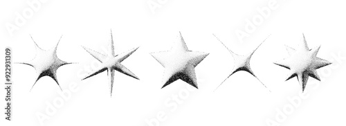 Wallpaper Mural Black stippled star set. 3d dotted textured flares and sparkles collection. Halftone grainy noise starburst shape bundle. Dot work grunge asterisks and stars element pac for poster, banner. Vector Torontodigital.ca