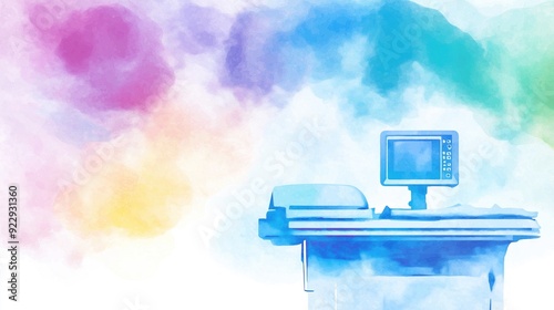 Ultrasound machine, fetal imaging, prenatal diagnostics, watercolor style photo