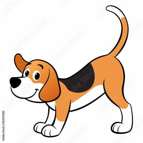 Beagle puppy dog isolated on white, beagle dog vector illustration, animal vector art, dog silhouette,  pet vector icon, burger cartoon line art, eps