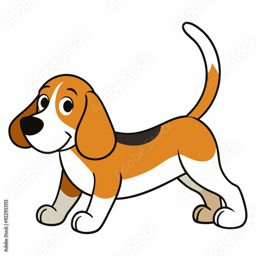 Beagle puppy dog isolated on white, beagle dog vector illustration, animal vector art, dog silhouette,  pet vector icon, burger cartoon line art, eps